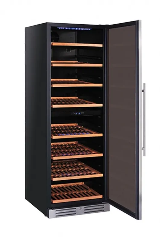 Retour Gratuit Cave à vins noire 1 porte vitrée double température installation intégrée 469l