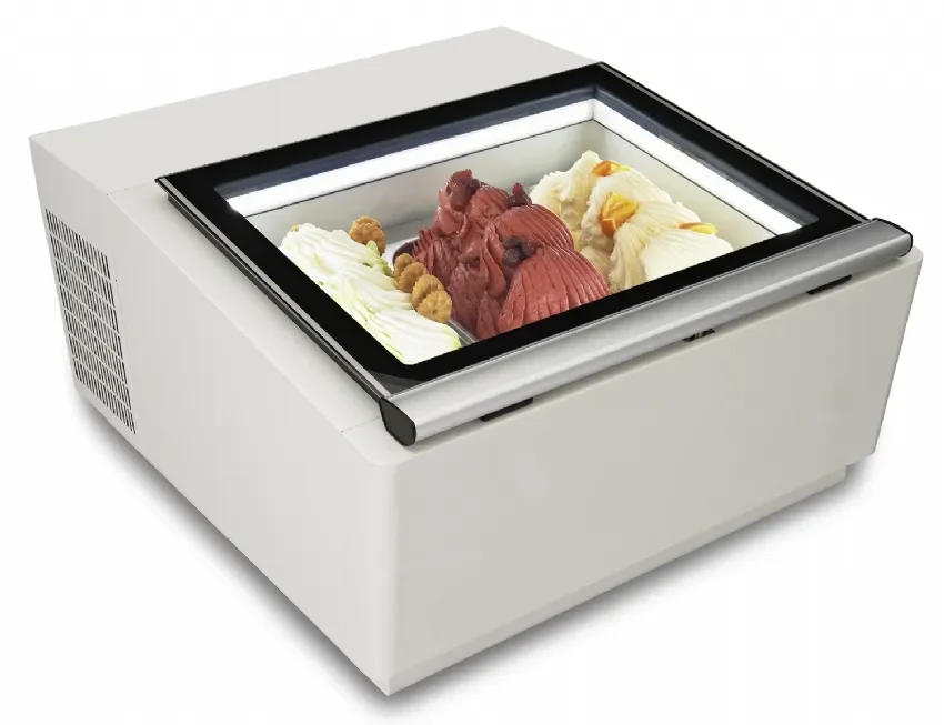 Modèle de table vitrine à creme glacée blanc s'ouvre du côté fonctionnement Prix Promo