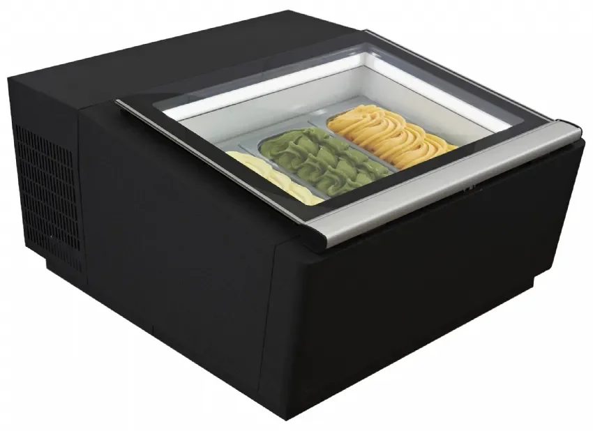 Vitrine à creme glacée a poser noir s'ouvre du côté fonctionnement Dernier Modèle
