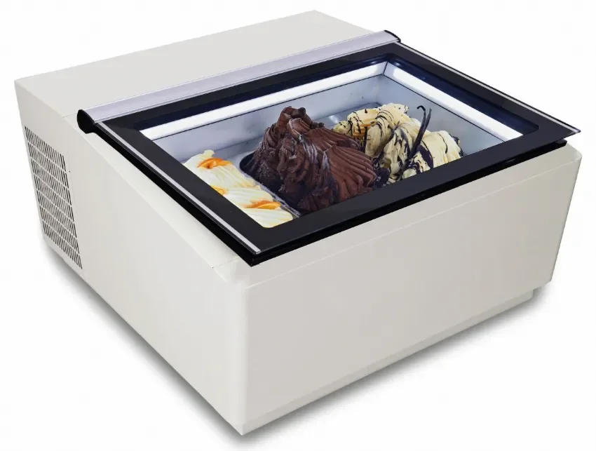 Vitrine à creme glacée a poser blanc s'ouvre du côté client Usine Directe