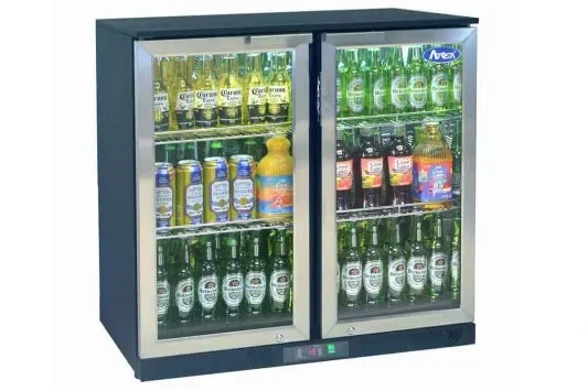 Arrière bar positif 2 portes vitrées battantes inox extérieur en acier laqué noir Prix Choc