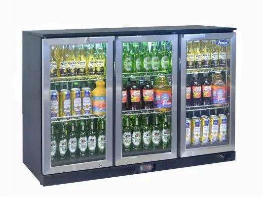 Arrière bar positif 3 portes vitrées battantes inox extérieur en acier laqué noir Solde