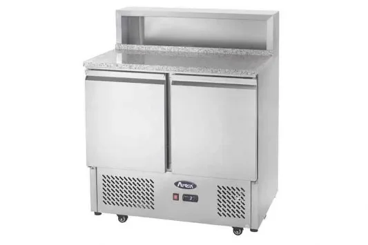 Authentique Meuble à pizza compact 2 portes avec plan de travail en granit 300l (5x1/6)
