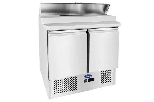 Must-Have Meuble à pizza compact 2 portes avec plan de travail en inox 300l (5x1/6)