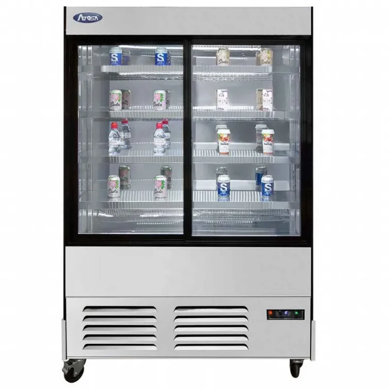 Nouveauté Vitrine acier inox avec côtés vitrés et portes coulissantes 580l