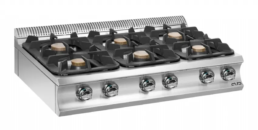 Produit De Marque Fourneau professionnel a gaz 6 feux vif (3x)11 kw et (3x)7 kw a poser domina pro 900