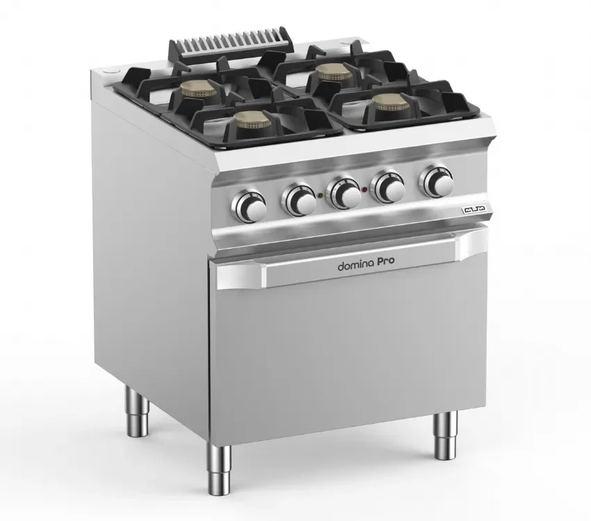 Fourneau professionnel a gaz 4 feux vif 5,5 kw sur four electrique ventilé domina pro 700 Authentique