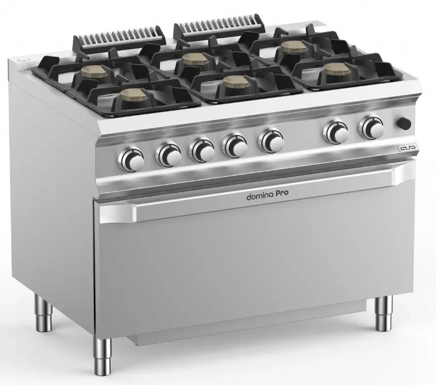Fourneau professionnel a gaz 6 feux vif 5,5 kw sur grand four a gaz domina pro 700 Usine Directe