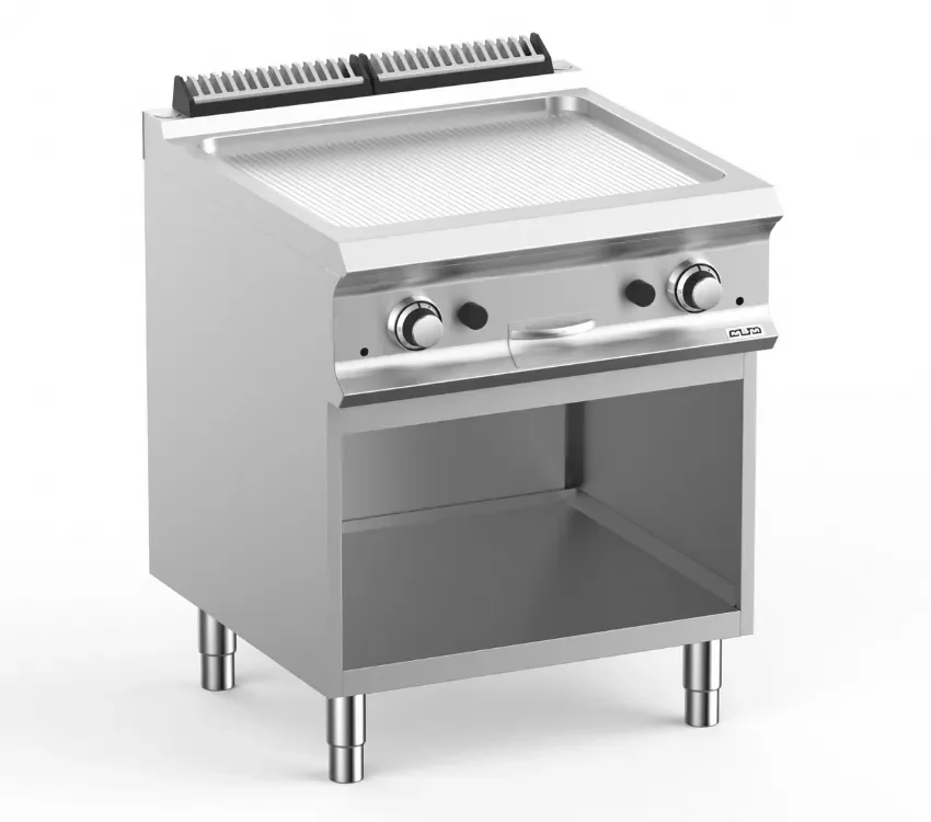 Paiement Sécurisé Plaque a snack professionnel gaz sur soubassment libre, 1 plaque rainurée 63x54 domina pro 700