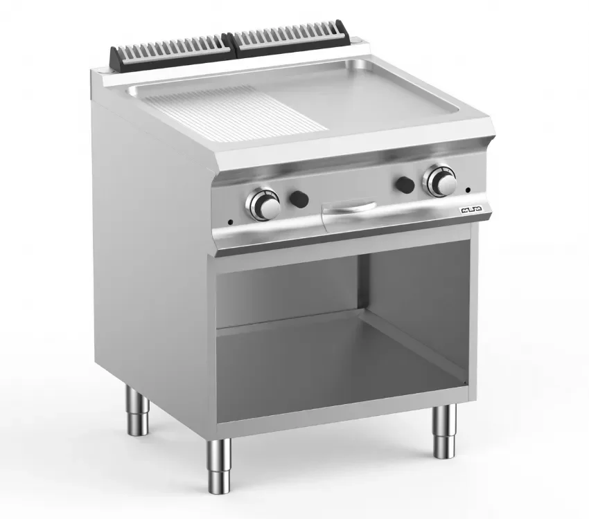 Livraison Gratuite Plaque a snack professionnel gazsur soubassment libre, 1/2 plaque lisse ½ plaque rainurées 63x54 domina pro 700