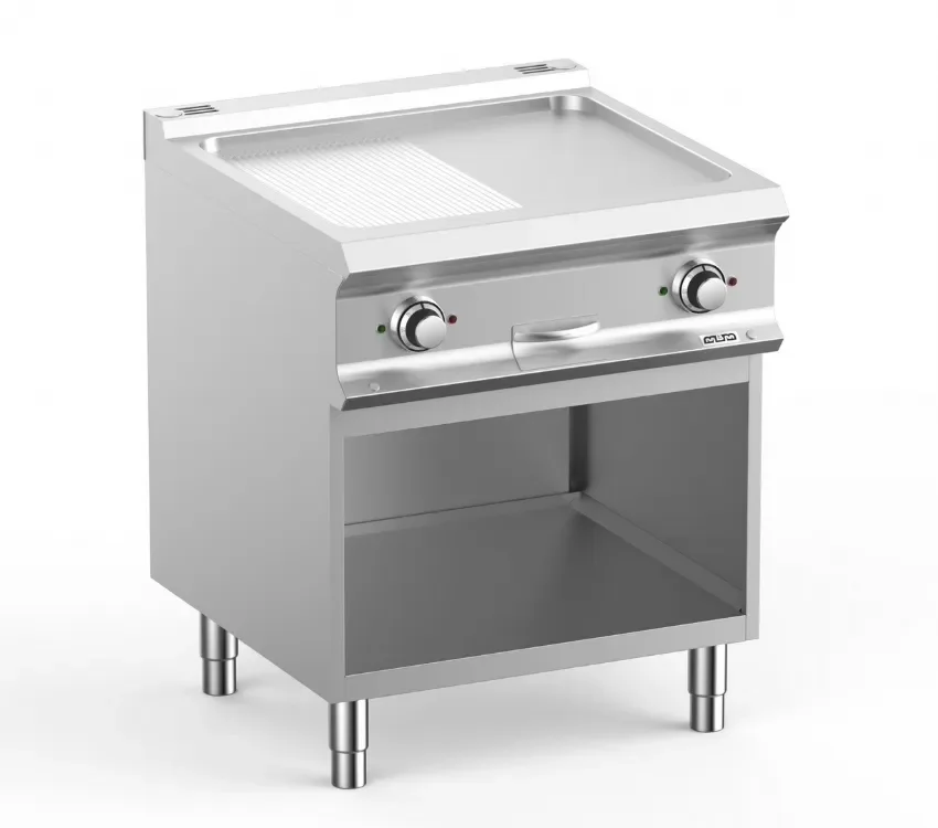 Plaque a snack professionnel electrique sur soubassment libre 1/2 plaque lisse ½ plaque rainurées 63x54 domina pro 700 Pas Cher