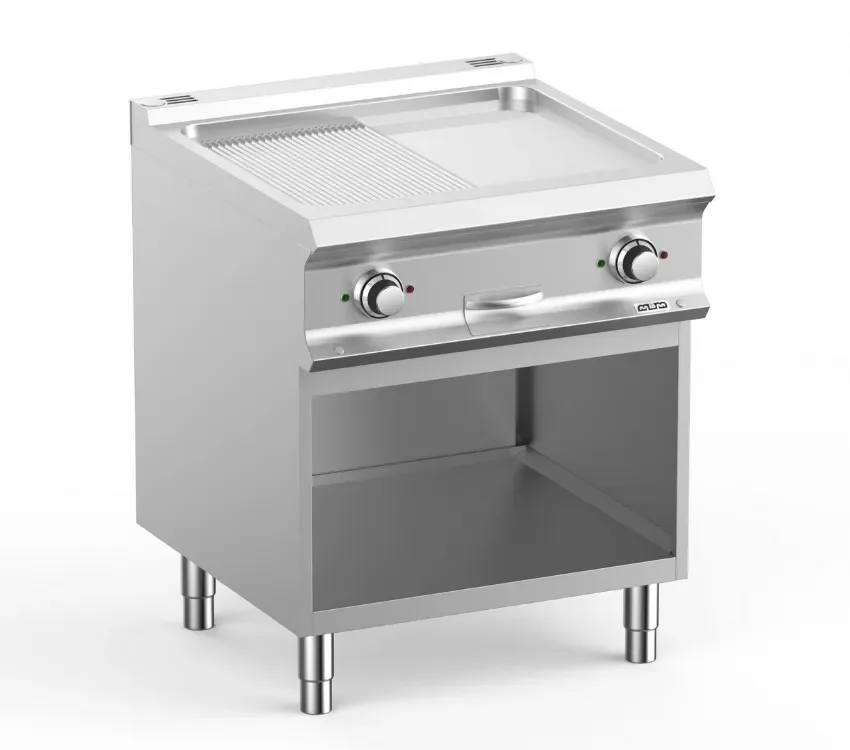 Plaque a snack pro electrique sur soubassment libre 1/2 plaque lisse ½ plaque rainurée chromee 63x54 domina pro 700 Top Vente
