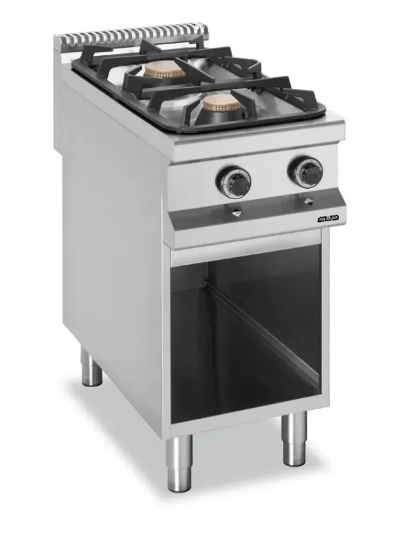 Marque Fourneau professionnel a gaz 2 feux de 7 et 11 kw sur soubassment magristra plus 900