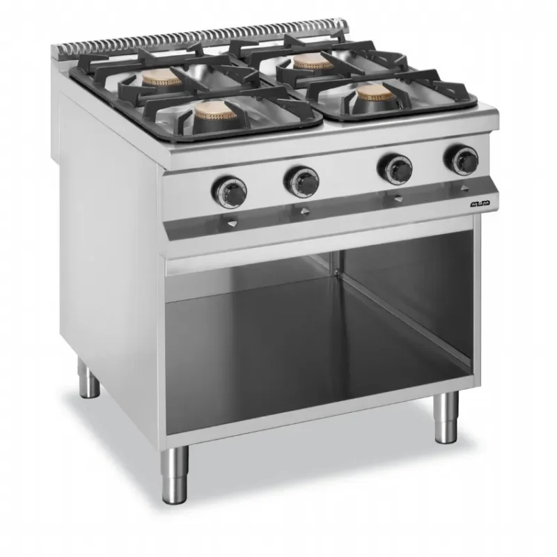 Commander Maintenant Fourneau professionnel a gaz 4 de 2x7 kw et 2x11 kw feux sur soubassment magristra plus 900