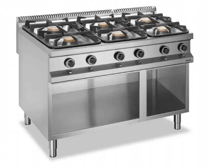Fourneau professionnel a gaz 6 feux de 3x7 kw et 3x11 kw sur soubassement magristra 980 Meilleure Vente
