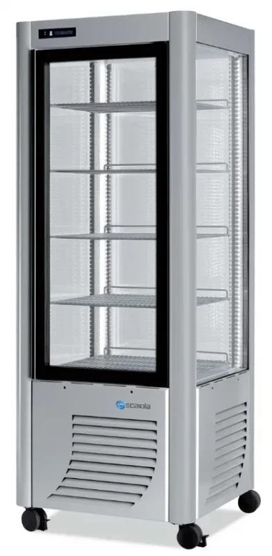 Satisfait Ou Remboursé Vitrine réfrigérée positive spéciale chocolat panoramique couleur argent 4 faces vitrées 400l