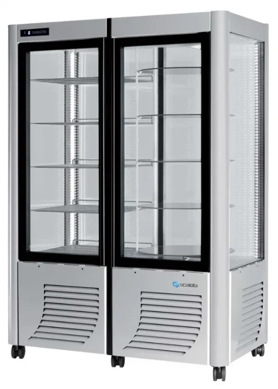 Meilleur Choix Vitrine réfrigérée panoramique rotative positive couleur argent 2 portes 800l