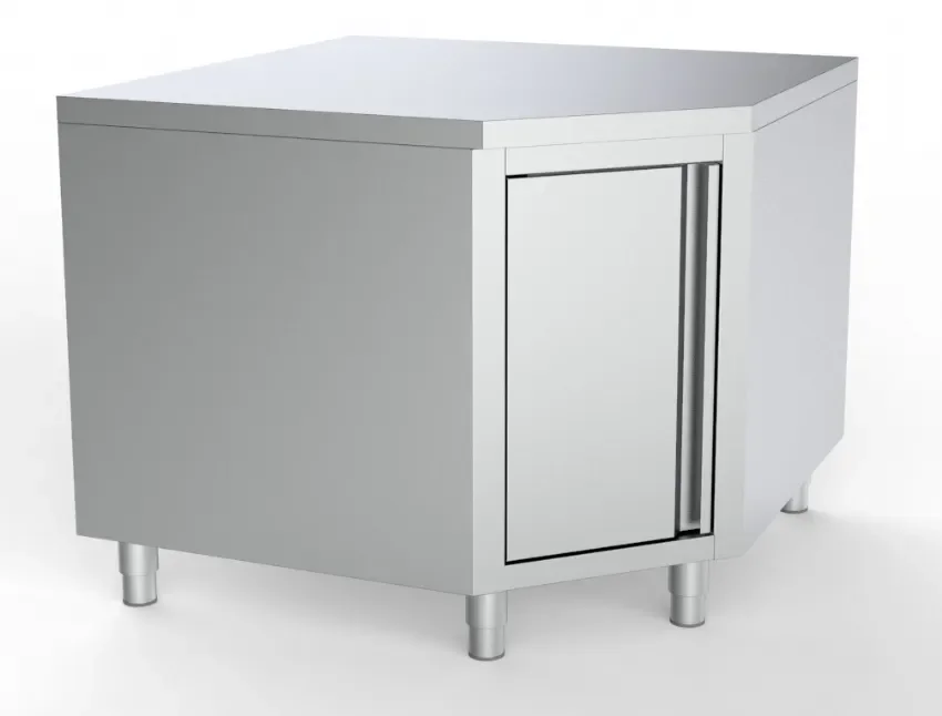 Dernière Chance Meuble bas inox de travail d'angle avec porte profondeur 700mm