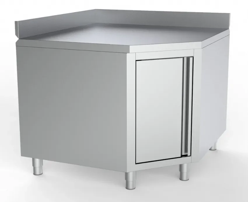 Populaire Meuble bas inox de travail d'angle avec porte et dosseret de profondeur 700mm