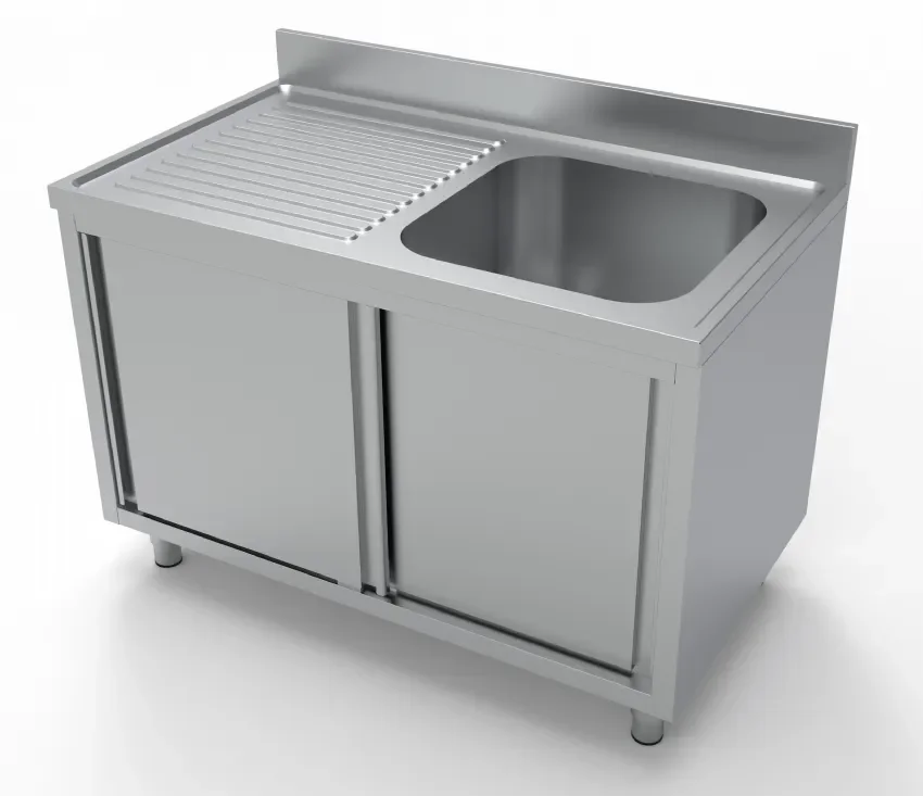 Plonge avec portes coulissantes 1 évier à droite + égoutoir longueur 1200mm Top Vente