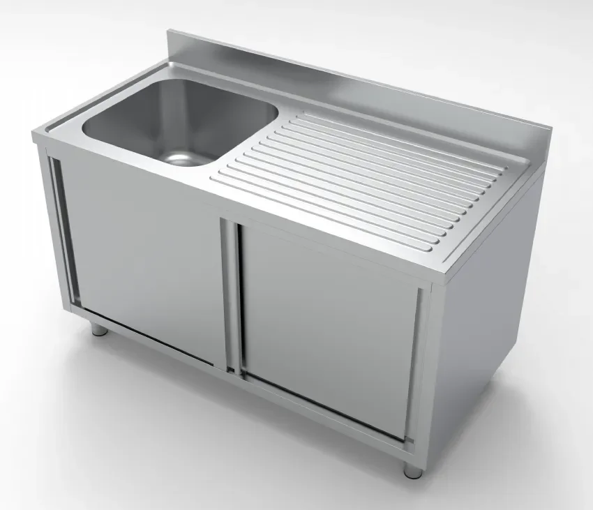 Plonge avec portes coulissantes 1 évier à gauche + égoutoir longueur 1400mm Nouveauté