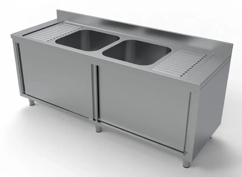 Offre Du Jour Plonge avec portes coulissantes 2 éviers au centre + égoutoirs