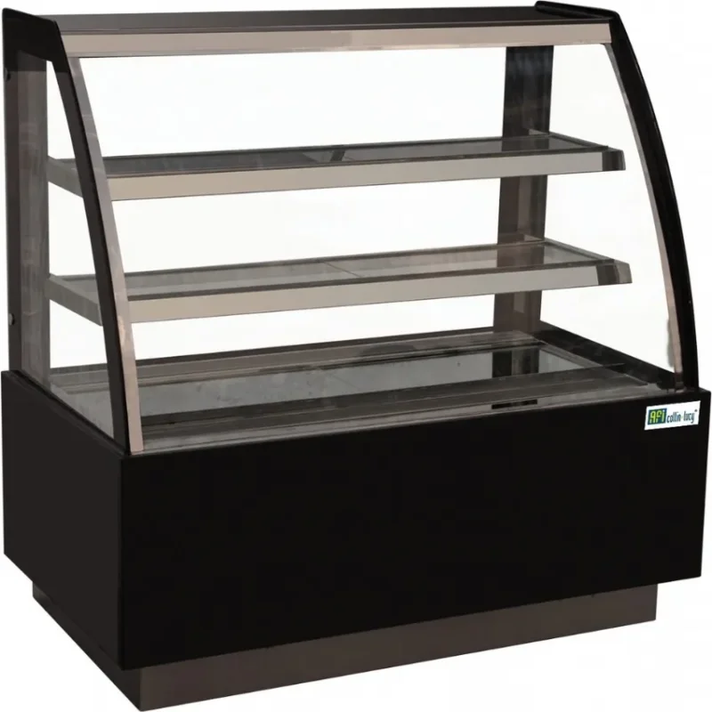 Dernière Chance Vitrine pâtisseries noire vitre bombée 2 étagères température +2/+8°c - 395 l