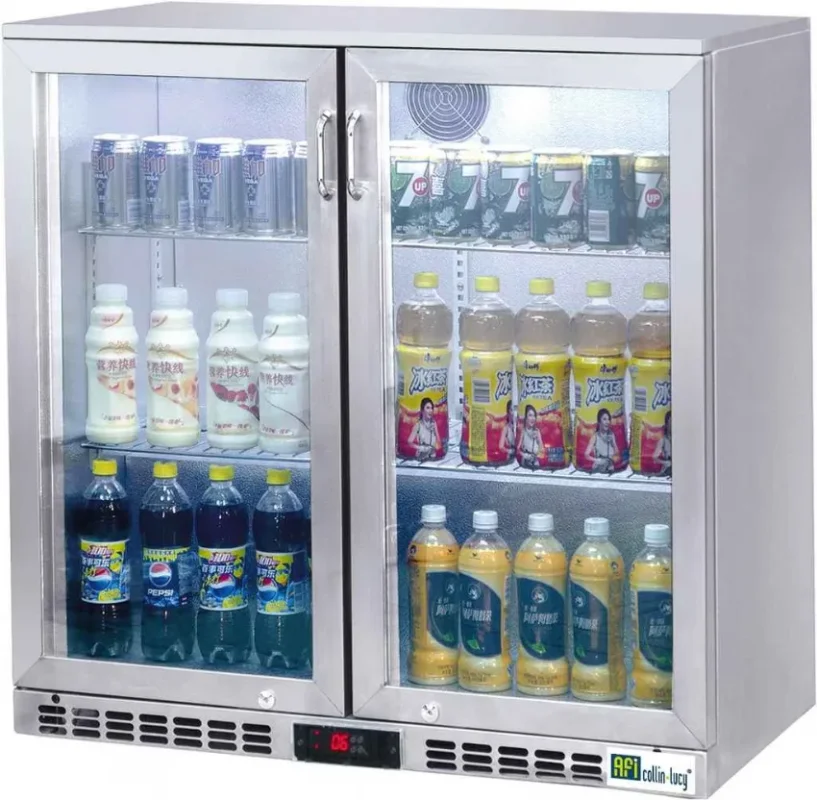 Acheter Direct Arrière-bar inox 2 portes vitrées battantes température 0/+8 °c et - 208 l