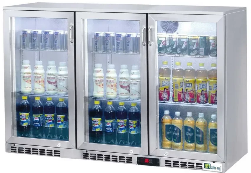 Arrière-bar réfrigéré inox 3 portes vitrées battantes température 0/+8 °c - 320l Vente Flash