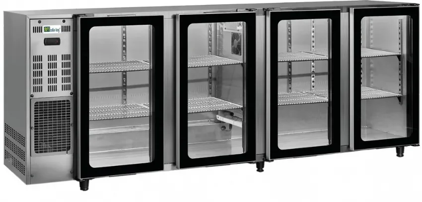 Arrière-bar réfrigéré inox 4 portes vitrées battantes température +2/+8 °c - 521 l Commande En Gros
