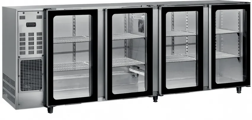 Offre Exclusive Arrière-bar réfrigéré inox 4 portes vitrées battantes température +2/+8 °c