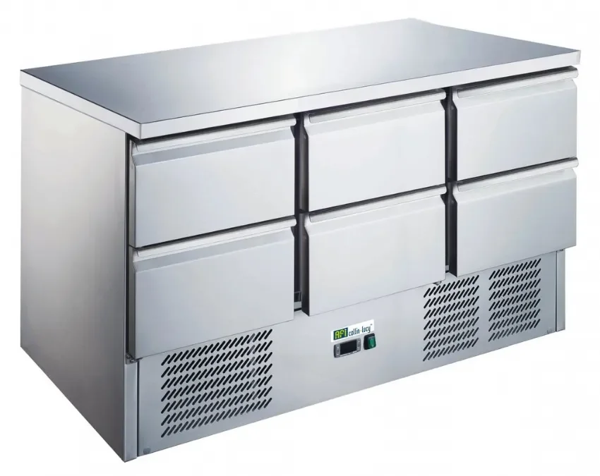 Dernier Modèle Table réfrigérée positive inox 6 tiroirs gn 1/1 profondeur 700mm température +2/+8°c