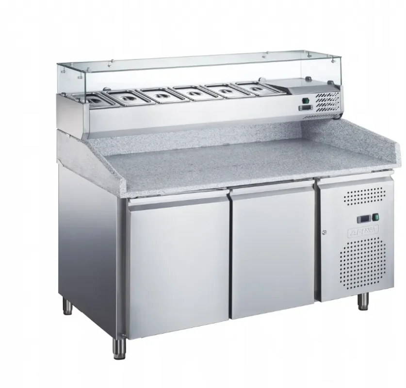 Meuble à pizzas réfrigéré 2 portes dessus granit avec saladette 6 bacs gn 1/3 température +2/+8°c Produit De Marque