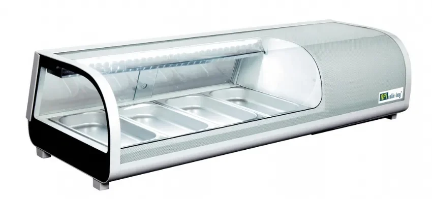 Vitrine réfrigérée à poser verre incurvé portes coulissantes avec 4 bacs gn 1/3 Prix Cassé
