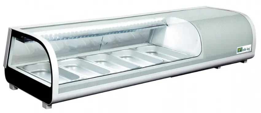 Vitrine réfrigérée à poser verre incurvé portes coulissantes avec 5 bacs gn 1/3 Solde