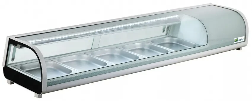 Haute Qualité Vitrine réfrigérée à poser verre incurvé portes coulissantes avec 5 bacs gn 1/2