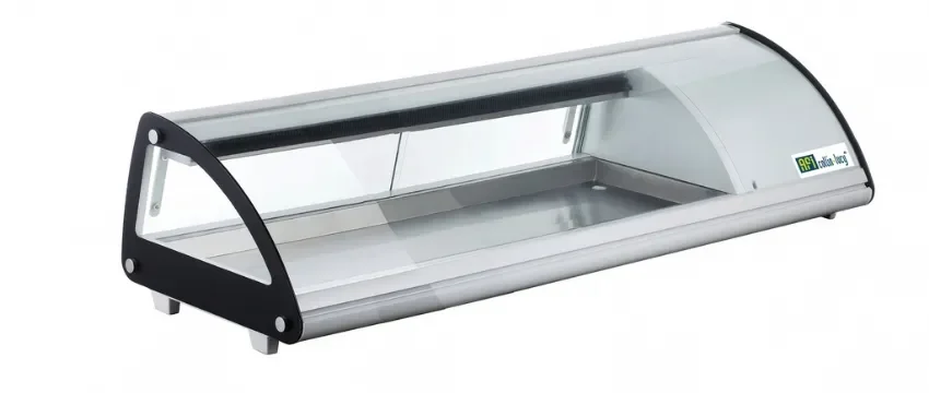 Vitrine réfrigérée à poser verre incurvé portes coulissantes avec 4 bacs gn 1/3 Nouvel Arrivage