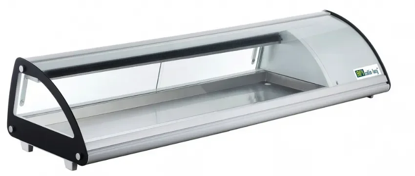 Authentique Vitrine réfrigérée à poser verre incurvé portes coulissantes avec 6 bacs gn 1/3