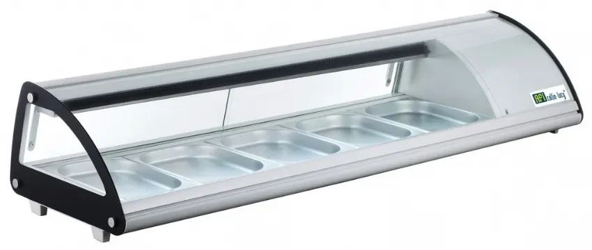 Haute Qualité Vitrine réfrigérée à poser verre incurvé portes coulissantes avec 5 bacs gn 1/2