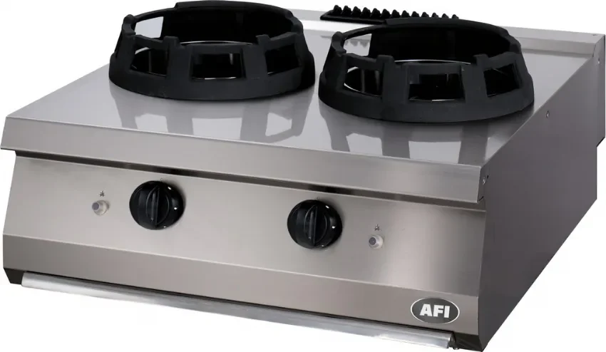 Pas Cher Wok à gaz 2 feux avec alimentation gaz butane/propane ou gaz de ville 28 kw - 800x700x280mm