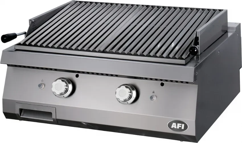 Nouveauté Grill gaz pierre de lave sur coffre grille acier - avec 2 zones puissance 20 kw