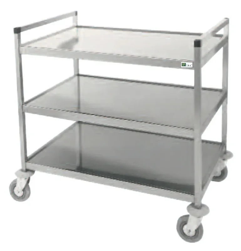 Promotion Chariot de service inox 3 niveaux avec 3 plateaux - longueur 800mm