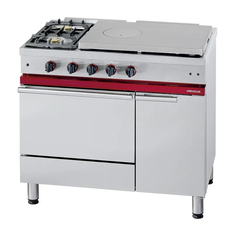 Fourneau à gaz 2 feux vifs et plaque coup de feu 650x500 mm sur 1 four à gaz gn 1/1 Meilleur Choix