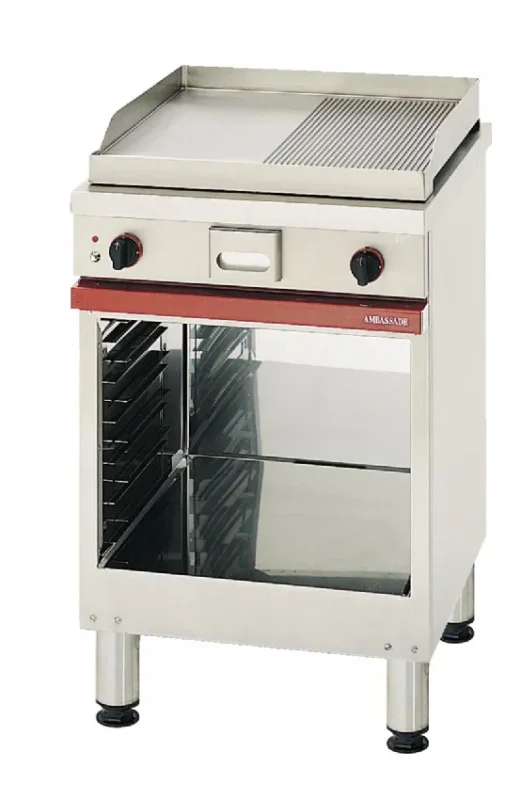 Gril en chrome 1/2 lisse 1/2 nervuré à gaz sur baie libre 600x650x900 mm Remise