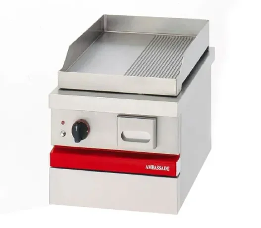 Gril en chrome 1/2 lisse 1/2 nervuré au gaz à poser - 400x650x300 mm Prix Promo