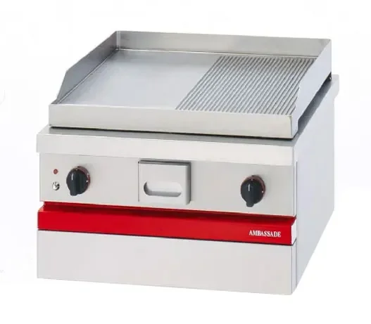 Gril en acier 1/2 lisse 1/2 nervuré électrique à poser 600x650x300 mm Soldes