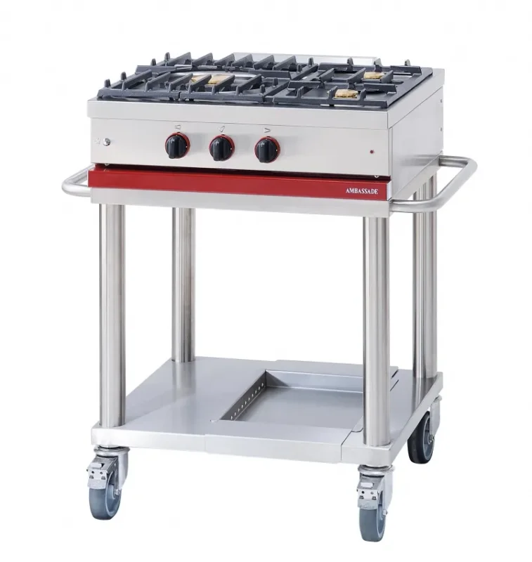 Fourneau à gaz 3 feux vifs sur chariot - 900x650x950 mm Offre Du Jour