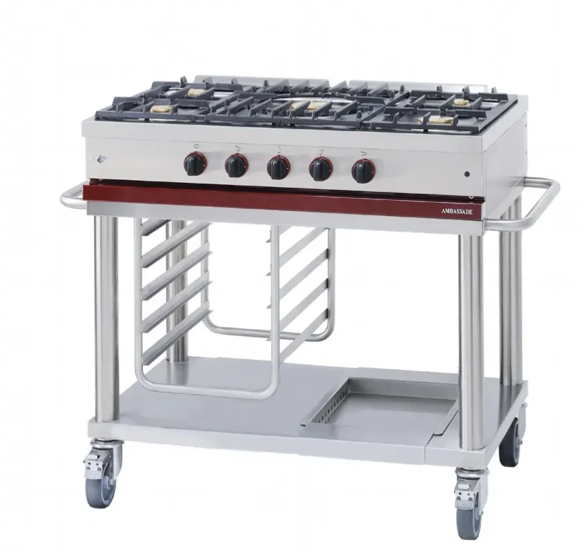Top Vente Fourneau à gaz 5 feux vifs sur chariot - 1200x650x950 mm