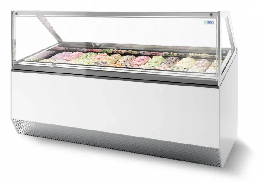 Offre Exclusive Vitrine réfrigérée pour crème glacée 20 bacs de 5 l vitre droite - marque isa millenium - italie