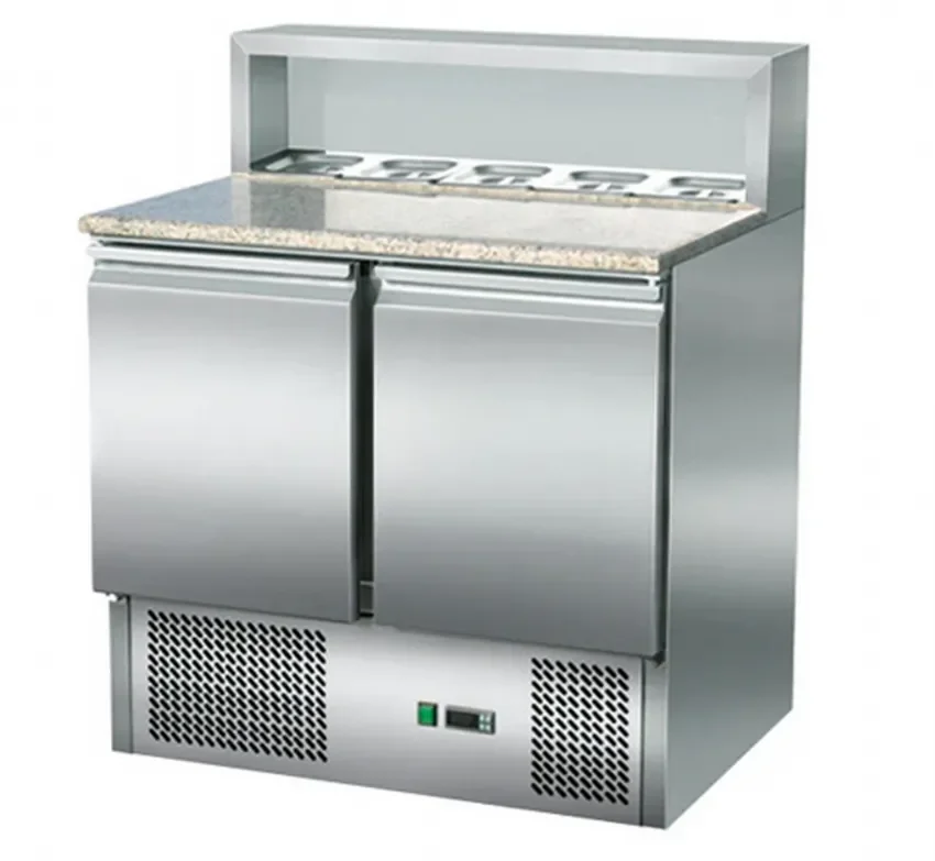 Saladette professionnel 2 portes 288 l avec plan de travail en granit et emplacement pour gn 1/6 x5 Prix Cassé